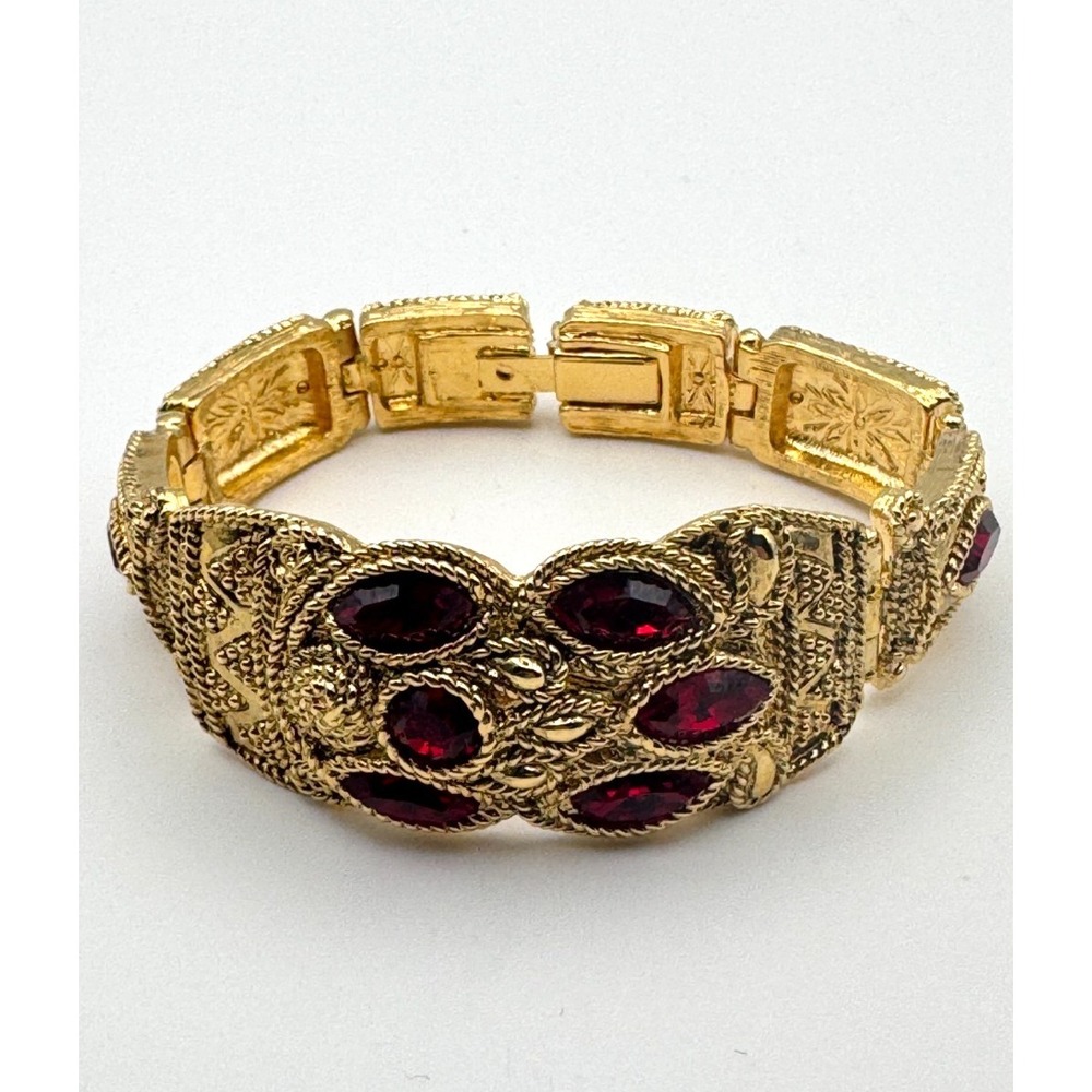 Vintage Camrose & Kross JBK Bracelet Jackie Kennedy Red Crystal Gold Tone w/ Box